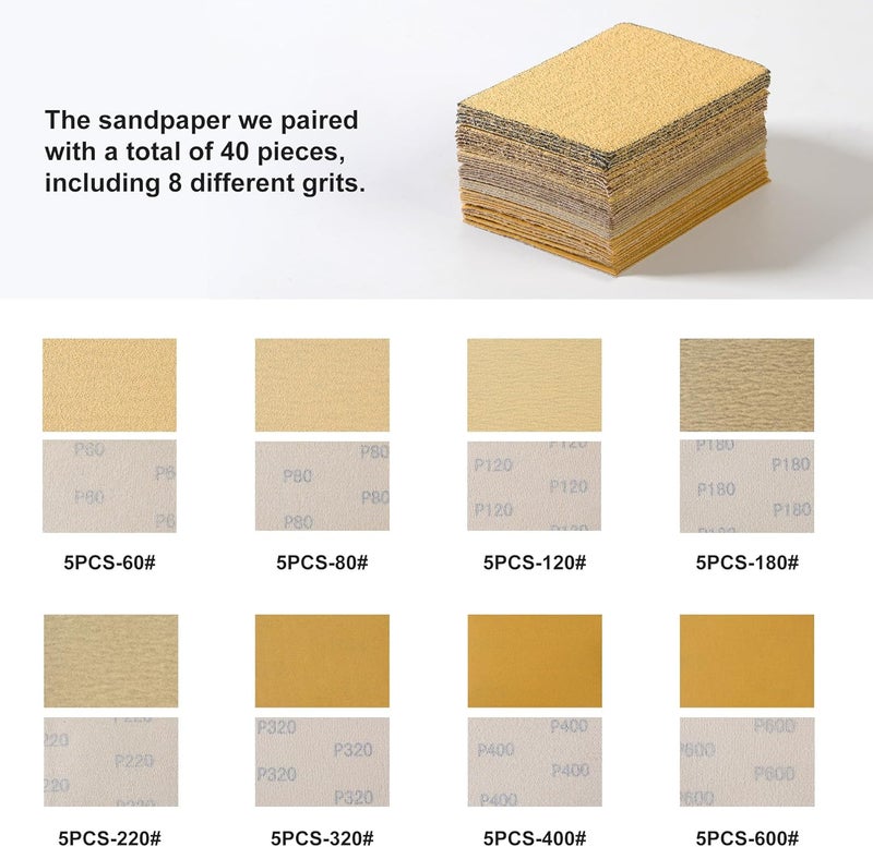Shawya 49 PCS Hand Sanding Block Set Include 9 PCS Hand Sanding Block with 40 Sheet Sandpaper Interchangeable Assorted Convex & Concave Shapes Used for Woodworking Furniture Auto Paint - Image 3